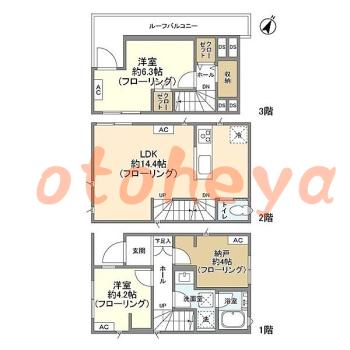 楽器可の賃貸物件 2 SLDK 18.5万円の図面１