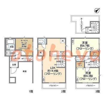 楽器可の賃貸物件 2 SLDK 18.6万円の図面１