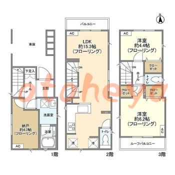 楽器可の賃貸物件 2 SLDK 18.1万円の図面１