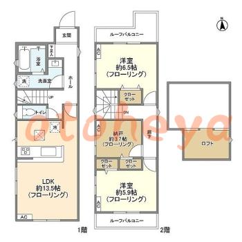 楽器可の賃貸物件 2 SLDK 21.2万円の図面１