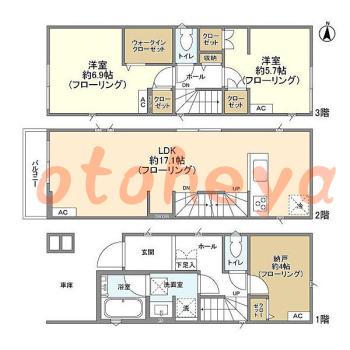 楽器可の賃貸物件 2 SLDK 21.8万円の図面１