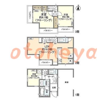 楽器可の賃貸物件 3 LDK 19.8万円の図面１