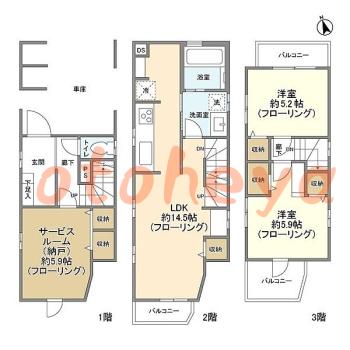 防音室のある楽器可 賃貸物件 2 SLDK 29.9万円の図面１