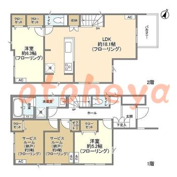 楽器可の賃貸物件 2 SLDK 18.4万円の図面１