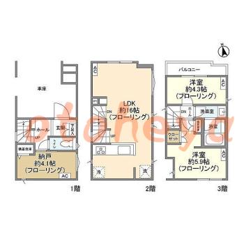 楽器可の賃貸物件 2SLDK 23万円の図面１