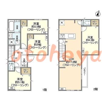 防音室のある楽器可 賃貸物件 4 LDK 19.5万円の図面１