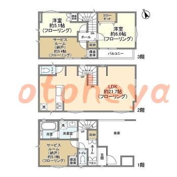 防音室のある楽器可 賃貸物件 2 SLDK 24.3万円の図面１