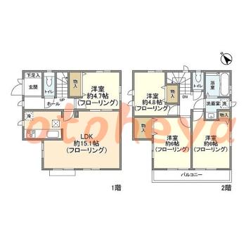 楽器可の賃貸物件 4 LDK 21.7万円の図面１