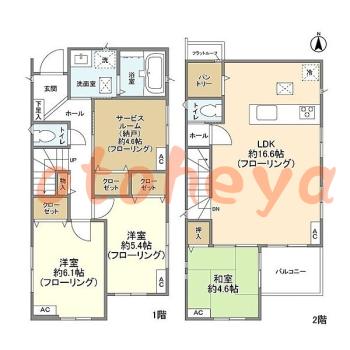 楽器可の賃貸物件 3 SLDK 24.4万円の図面１