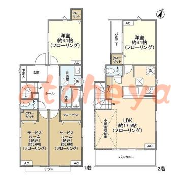 楽器可の賃貸物件 2 SLDK 18.6万円の図面１