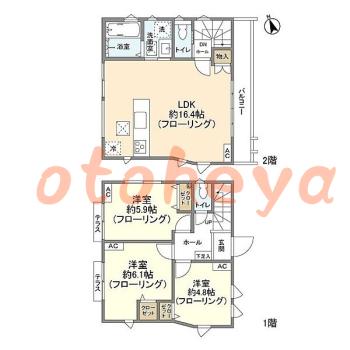 楽器可の賃貸物件 3 LDK 27.5万円の図面１