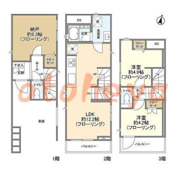楽器可の賃貸物件 2 SLDK 25.3万円の図面１