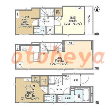 グランドピアノ可の賃貸物件 1 SLDK 18.5万円の図面１