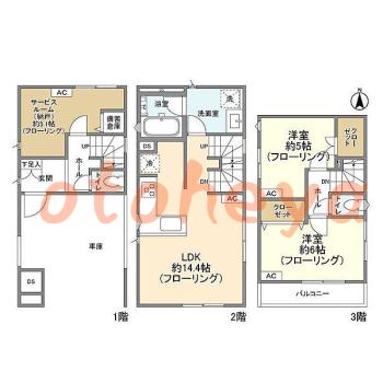 防音室のある楽器可 賃貸物件 2 SLDK 24.5万円の図面１