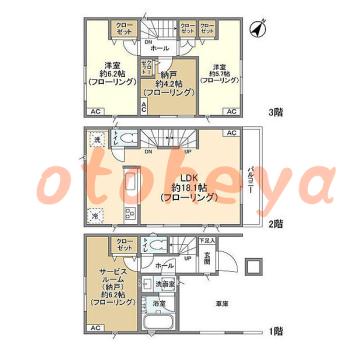 防音室のある楽器可 賃貸物件 2 SLDK 17.9万円の図面１