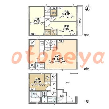 防音室のある楽器可 賃貸物件 3 SLDK 18.3万円の図面１