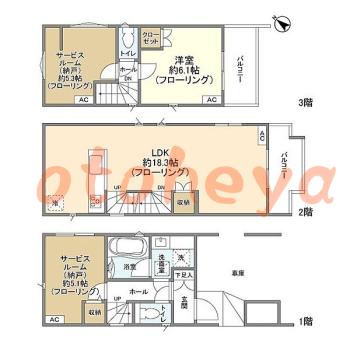 楽器可の賃貸物件 1SLDK 23.3万円の図面１