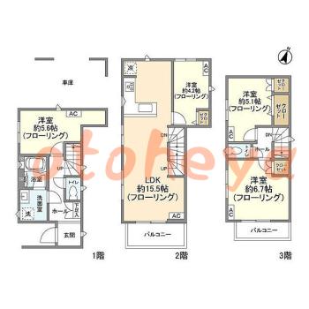 楽器可の賃貸物件 4 LDK 21.2万円の図面１