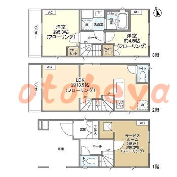 楽器可の賃貸物件 2 SLDK 20.8万円の図面１