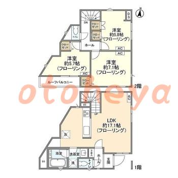 防音室のある楽器可 賃貸物件 3 LDK 28万円の図面１