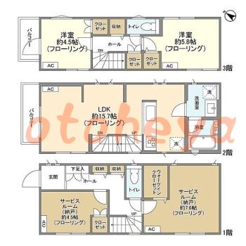 楽器可の賃貸物件 2 SLDK 21.9万円の図面１