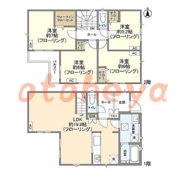 楽器可の賃貸物件 4 LDK 21.8万円の図面１