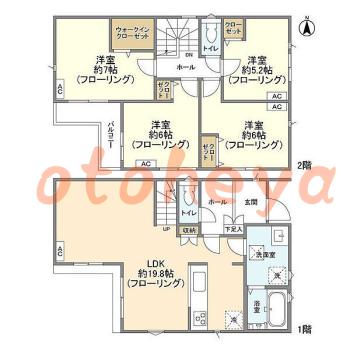 楽器可の賃貸物件 4 LDK 21.8万円の図面１