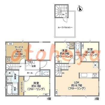 グランドピアノ可の賃貸物件 2 SLDK 24.8万円の図面１