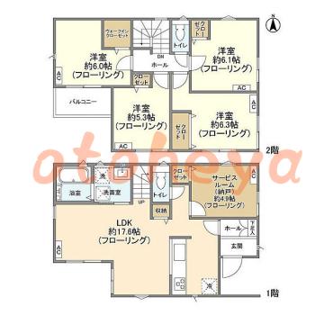 楽器可の賃貸物件 4 SLDK 22万円の図面１