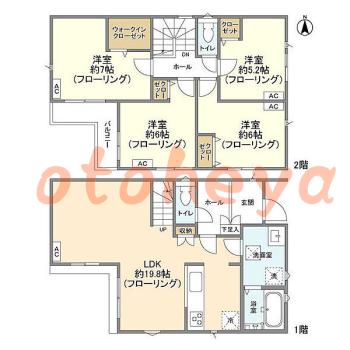 楽器可の賃貸物件 4 LDK 21.8万円の図面１
