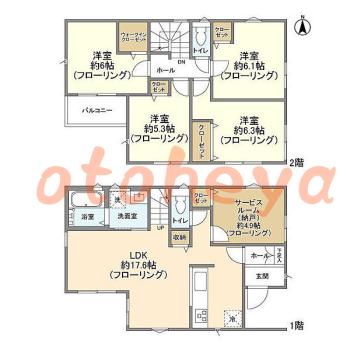 グランドピアノ可の賃貸物件 4 SLDK 21.8万円の図面１