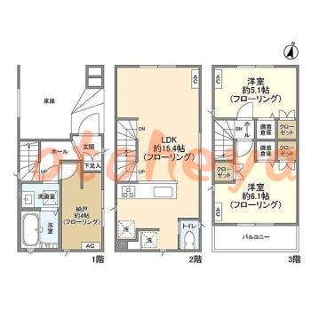 楽器可の賃貸物件 2 SLDK 19.8万円の図面１
