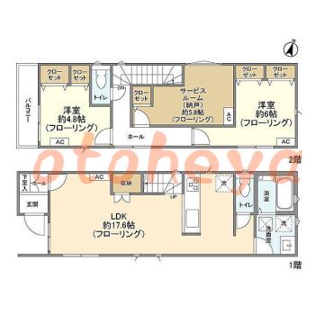楽器可の賃貸物件 2 SLDK 20.9万円の図面１