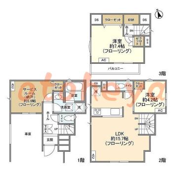楽器可の賃貸物件 2 SLDK 19.2万円の図面１