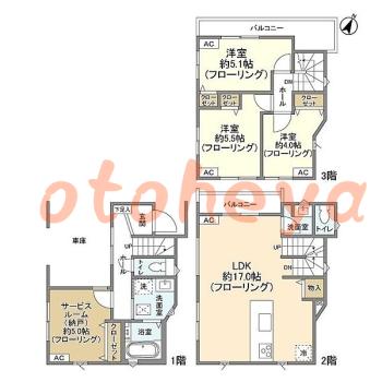 グランドピアノ可の賃貸物件 3SLDK 22.9万円の図面１