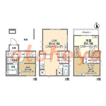 グランドピアノ可の賃貸物件 1 SLDK 23.8万円の図面１
