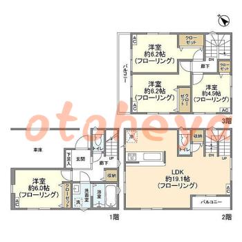 楽器可の賃貸物件 4 LDK 17.3万円の図面１