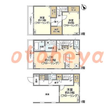防音室のある楽器可 賃貸物件 3 SLDK 17万円の図面１