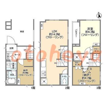 グランドピアノ可の賃貸物件 1 SLDK 22.9万円の図面１