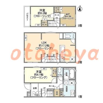 防音室のある楽器可 賃貸物件 2 SLDK 19.9万円の図面１