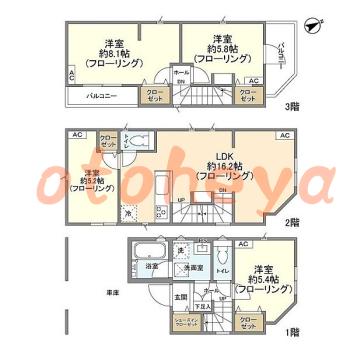 楽器可の賃貸物件 4 LDK 23.2万円の図面１