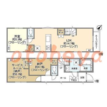 グランドピアノ可の賃貸物件 1 SLDK 19.1万円の図面１