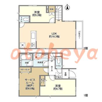 楽器可の賃貸物件 2 SLDK 31.4万円の図面１