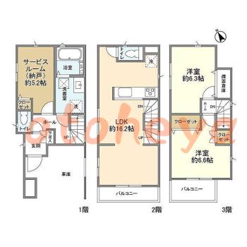グランドピアノ可の賃貸物件 2 SLDK 20.4万円の図面１