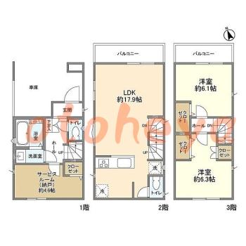 防音室のある楽器可 賃貸物件 2 SLDK 19.8万円の図面１