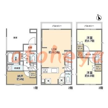 楽器可の賃貸物件 2SLDK 22.5万円の図面１