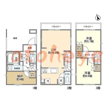 防音室のある楽器可 賃貸物件 2SLDK 22.5万円の図面１