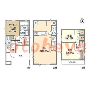 楽器可の賃貸物件 2 SLDK 21万円の図面１