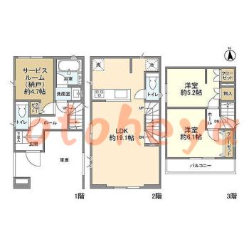 kanagawa物件 2SLDK 21.7万円の図面１