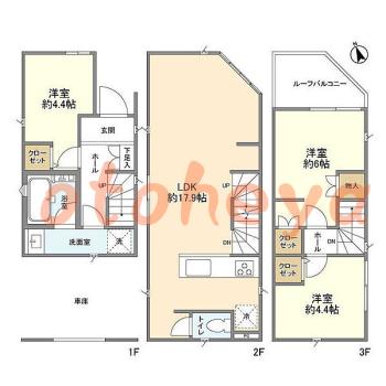楽器可の賃貸物件 3 LDK 19.8万円の図面１